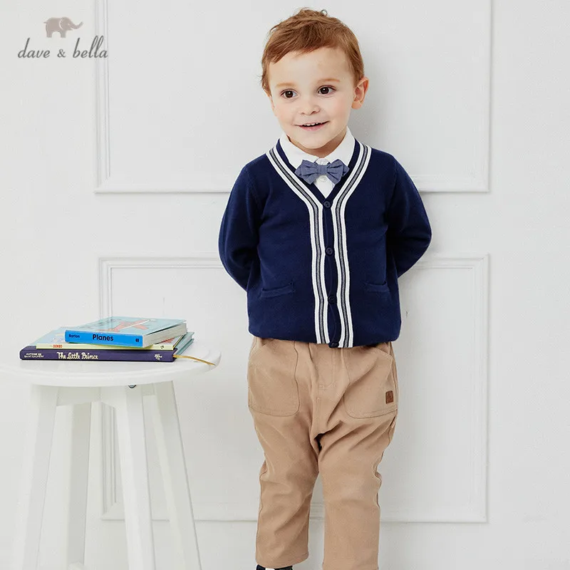 

DB14569 dave bella осенний кардиган для маленьких мальчиков, модный полосатый кардиган с карманами, Детское пальто, милый вязаный свитер для малыше...
