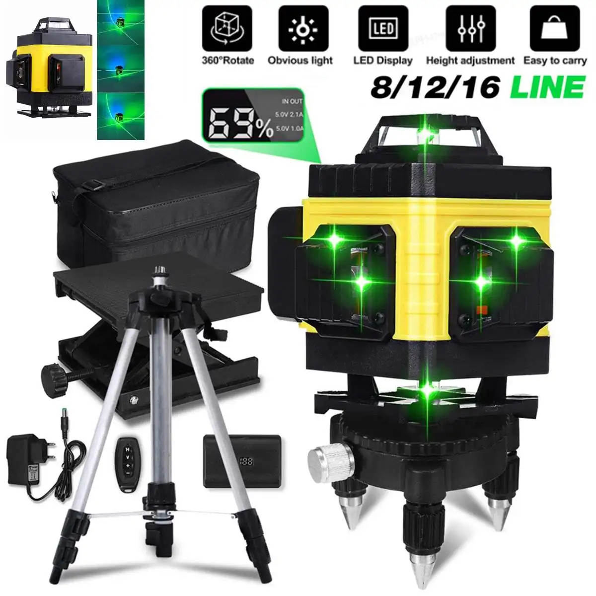 16/12/8 Lines Laser levels APP Control 360 Horizontal&Vertical Cross Self-Leveling 4D/3D Green Beam Measure Tool With 2 Battery