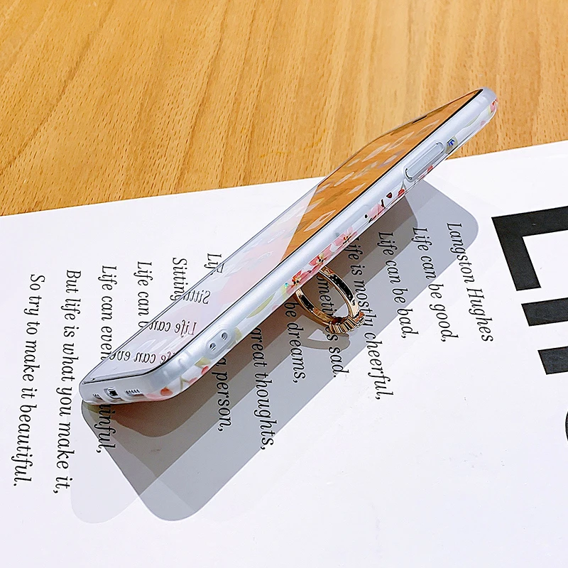 

New laser ring bracket phone case For iphone 11 pro fashion simple flowers plants beautiful mobile phone case for iphone 8 7case