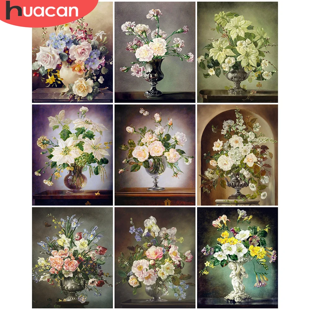 

HUACAN DIY Frame Oil Painting By Numbers Flower Wall Art Unique Gift Hand Painted Picture By Numbers Rose For Living Room