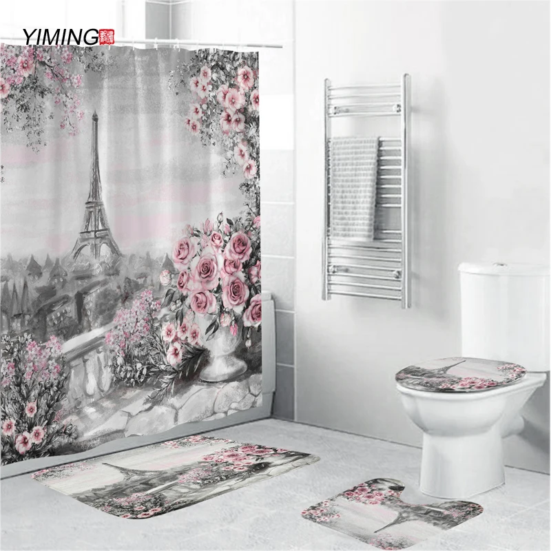 180x180 см Париж Пейзаж Эйфелева башня печатных занавеска для душа комплект