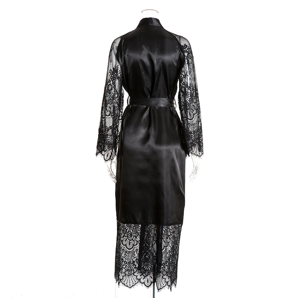 Женская шелковая ночная рубашка с глубоким V-образным вырезом и длинным рукавом |