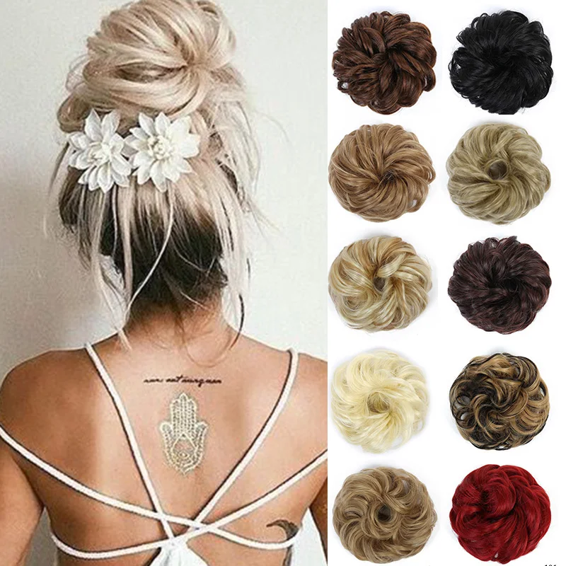 Синтетические вьющиеся волосы LUPU шиньон булочка с резиновой лентой