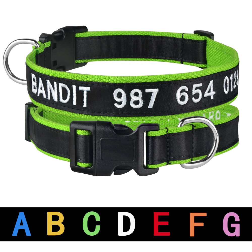 

Nylon Embroidered Custom Personalized Dog Collar Pet Collars Adjustable Puppy Nameplate ID Collar Small Medium Large Green
