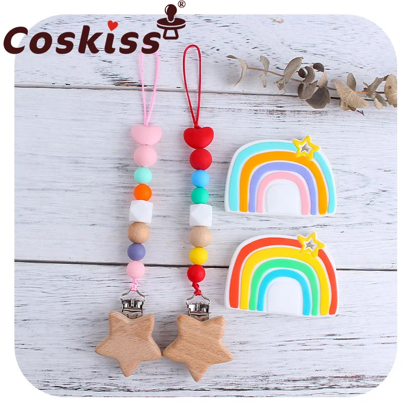 

Coskiss 1set Baby Pacifier Chain Silicone Rainbow Teether Nipple Clip Holder Infant Silicone Teething Soother Molar Toys