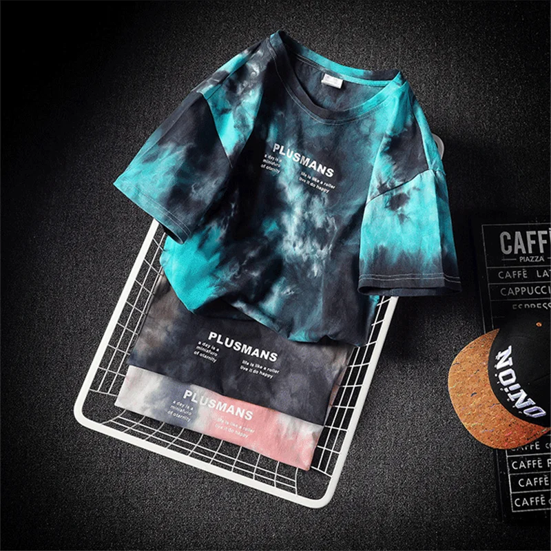 Harajuku New Summer Tie Dyeing Gradient Men's t-shirt Fashion Short Sleeve Tee Tops Male Hip hop Retro Sweatshirts T Shirt Men | Мужская