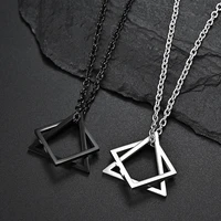 punk square triangle male pendant necklace for men stainless steel modern geometric stacking streetwear necklace jewelry