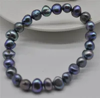 HABITOO Black 8-9 Mm Natural Baroque Cultured Freshwater Pearl Bracelets Bangle Jewelry Bracelets for Women  bangle bracelet