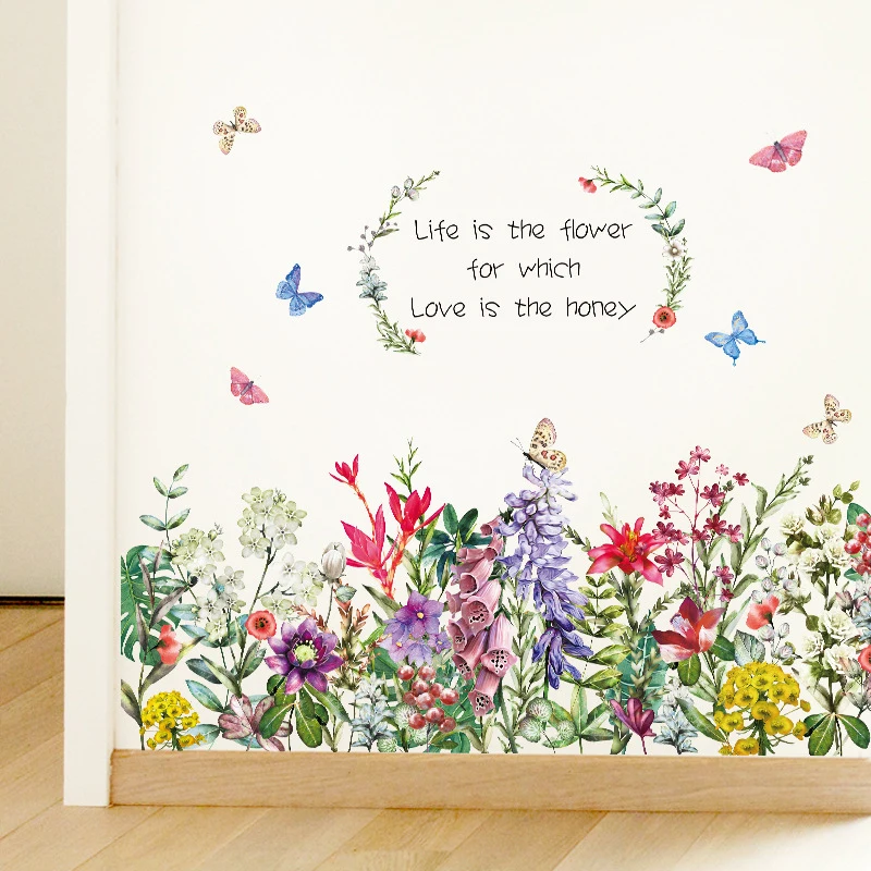 

Flower Butterfly baseboard living room sofa TV background wall decoration self-adhesive PVC wall sticker