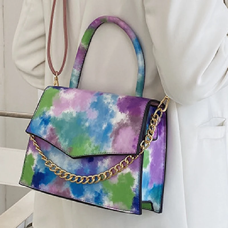 

Fashion 2021 Rainbow Shoulder Bag for Women Luxury Chain Leather Hand Bag Ladies Color Single Flap Female High Quality Bag Purse