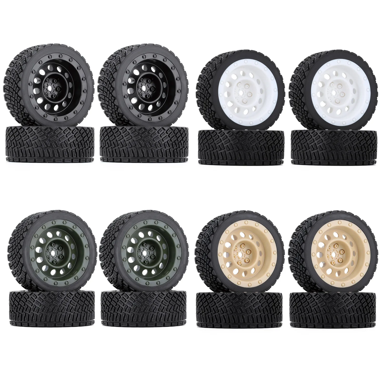 4Pack Black/Yellow/White/Green Optional 1/10 RC Car Off-Road Wheel Rubber Tires Rim Repalce For Rally