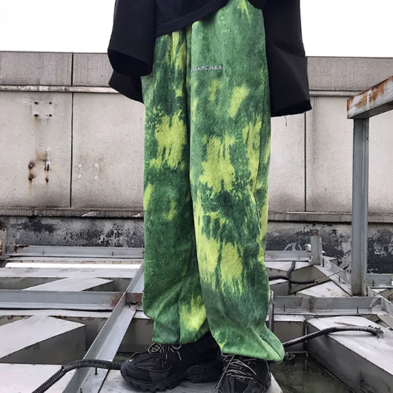 

#9114 Woman Wide Leg Pants Tie Dye Printed Streetwear Long Trousers Ladies High Waist Elastic Planlon Pant Female Hip Hop Spring