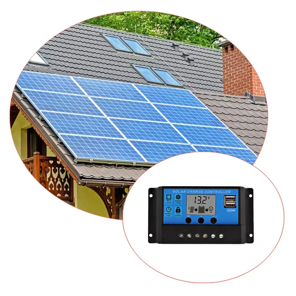 60A/50A/40A/30A/20A/10A Солнечный устройство зарядное контроллер 12V 24V режимы Auto Pwm Lcd
