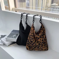 leopard pattern crossbody bag for women 2021 winter corduroy shoulder bags thick chain bags female soft warm travel tote bags