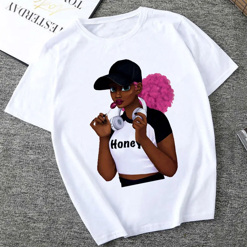 

America Africa Girl Printed Female Round Neck T-shirt Women Fashion Streetwear Clothes Harajuku Casual Shortsleeved Tops Tees