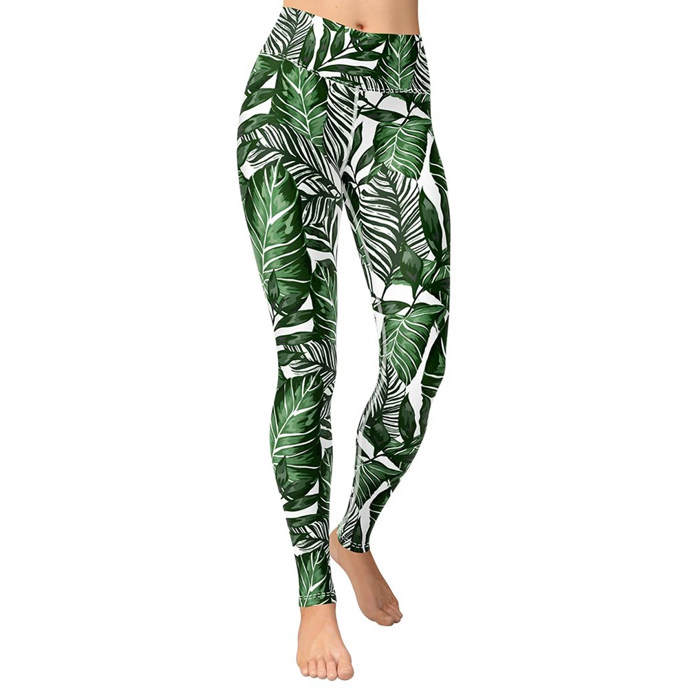 

Gossina Green Leaf Leggings Pants Female Sexy Sportswear Comfortable Waistband Leggings Sport Women Tights