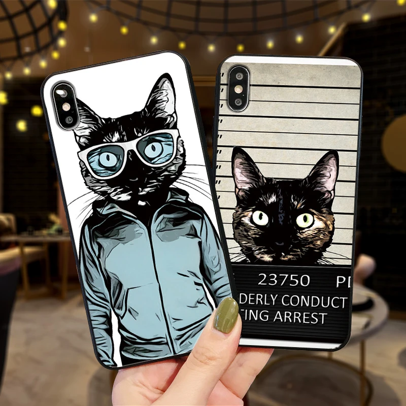 Cat For Xiaomi Redmi 7 Note 4X 5A 16G 32G GO 7A K20 pro 6 5 8 Pro Luxury Black phone Case | Мобильные телефоны и