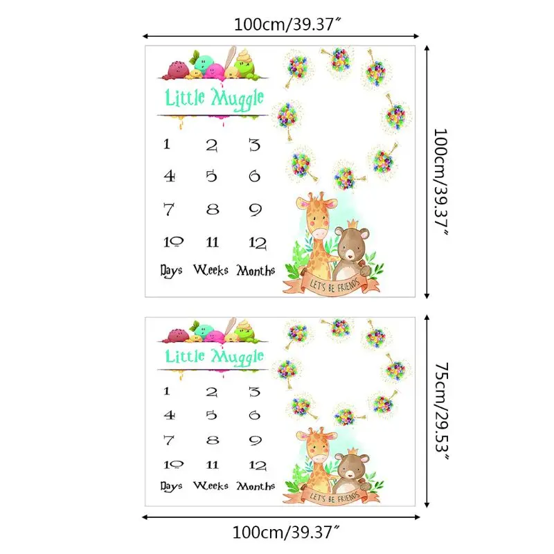 

Newborn Cartoon Animal Pattern Photography Props Baby Monthly Record Growth Milestone Blanket Photo Creative Background