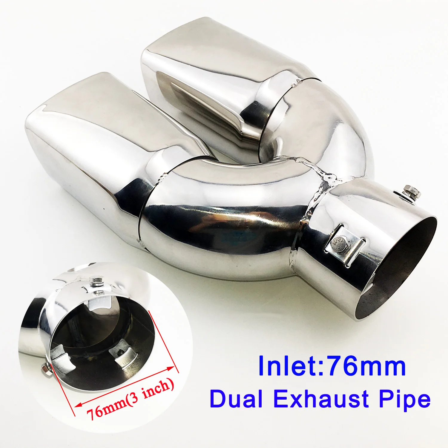 

Stainless Steel Rear Exhaust Muffler Tailpipe Universal 3 Inch 76mm Caliber Inlet Dual Outlet Tail End Pipe Tip Cover Part