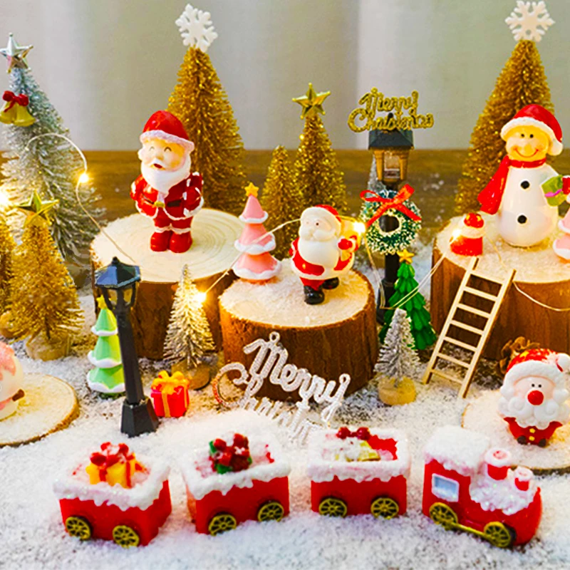 Мини Санта Клаус снеговик поезд золотой серебряный Рождественское дерево микро