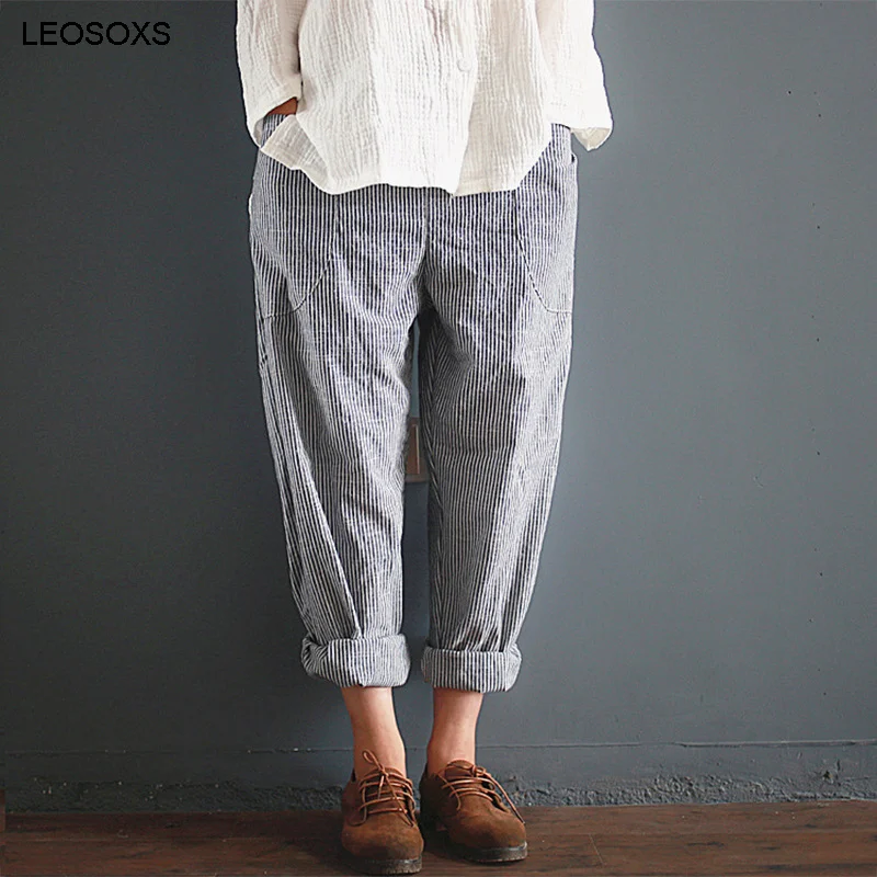 

Summer Women's Pants 2021 New High Waist Loose Casual Pencil Pants Harem Pants Fashion Retro Stripe Trousers