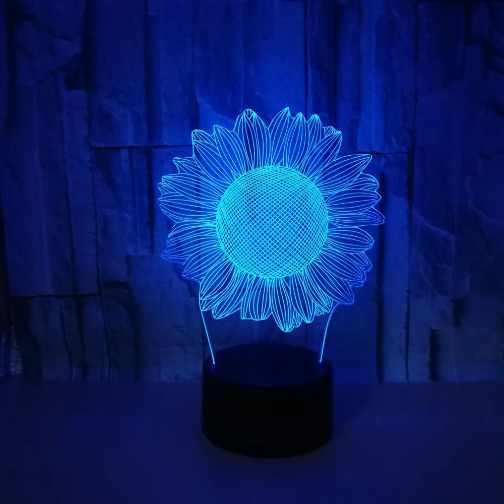 7 цветов меняющая визуальный Подсолнух модель 3D светодиодный ночник настольная