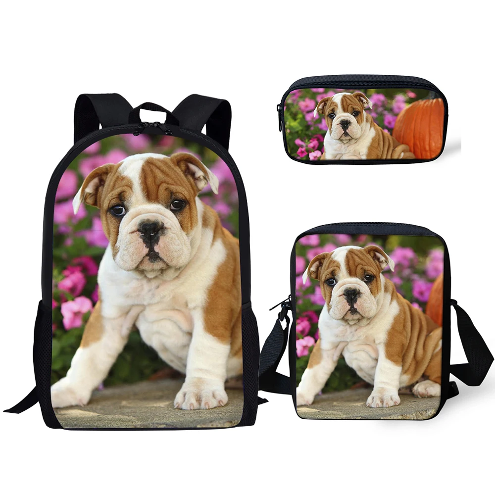 HaoYun Fashion Children Backpack Flower Bulldogs Pattern School Book Bags Kawaii Animal Design 3PC/Set Students School Bags