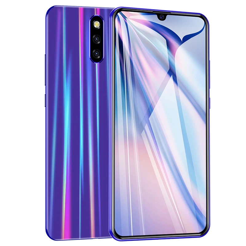 Разблокированный 6," дюймовый Android смартфон с водными каплями, распознавание лица, умный мобильный телефон, Google Play, бесплатно, 3,5 мм, наушники, Подарочный чехол - Цвет: blue