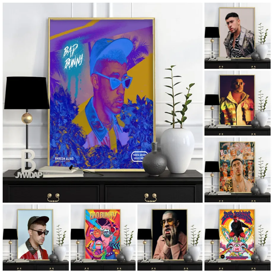 Canvas Painting Bad Bunny Rock Music Singer Star Posters and Prints Bar Cafe Wall Art Pictures Home Decor Mural Quadro Cuadros