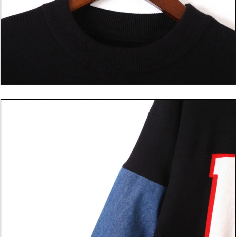 

MIOJIOTAXX Women's T-shirt 2021 New Autumn Winter Sweater Mosaic Letter Large Pullover Street Hip Hop Crew Neck Polyester