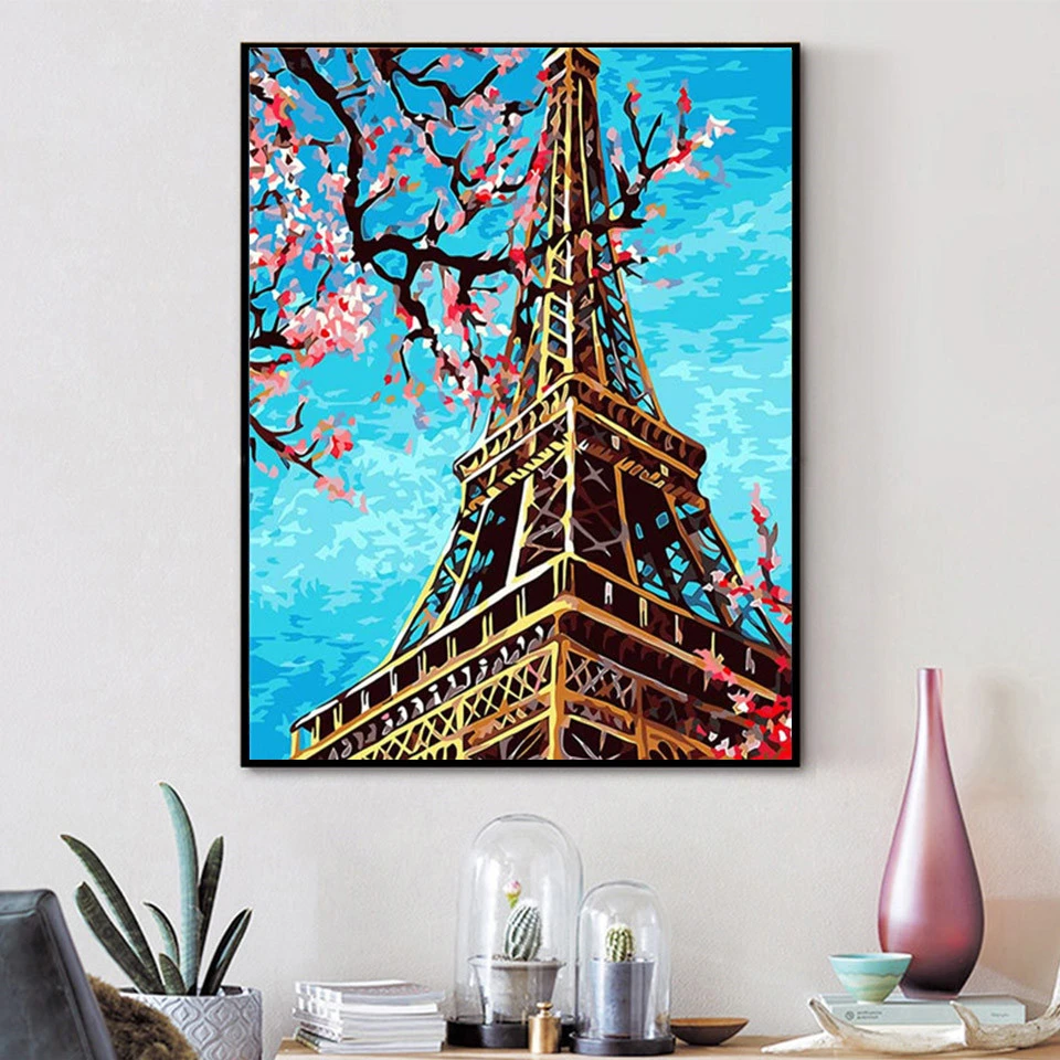 AZQSD масляная краска для взрослых по номерам башня акриловая DIY Раскрашивание на