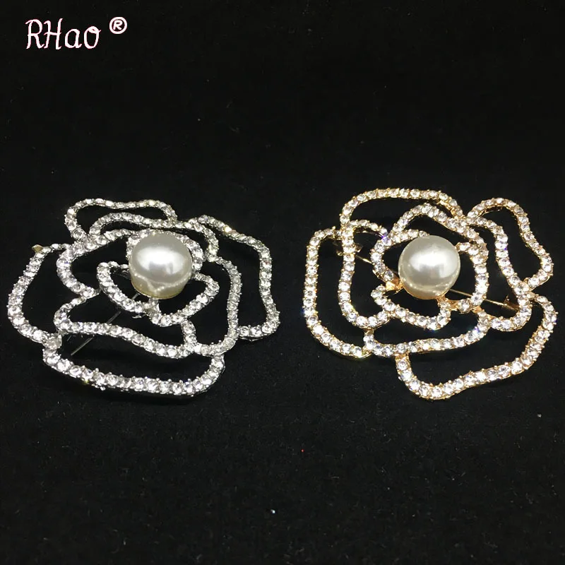RHao New Natural pearl brooch corsage classic hollow crystal camellia birthday present | Украшения и аксессуары