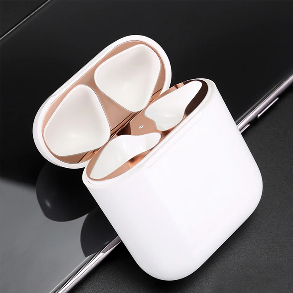 Rose Gold Для Apple AirPods металлическая Пылезащитная наклейка для AirPods 2 ультратонкий аксессуар защитная наклейка Пылезащитная защита кожи - Цвет: Rose Gold