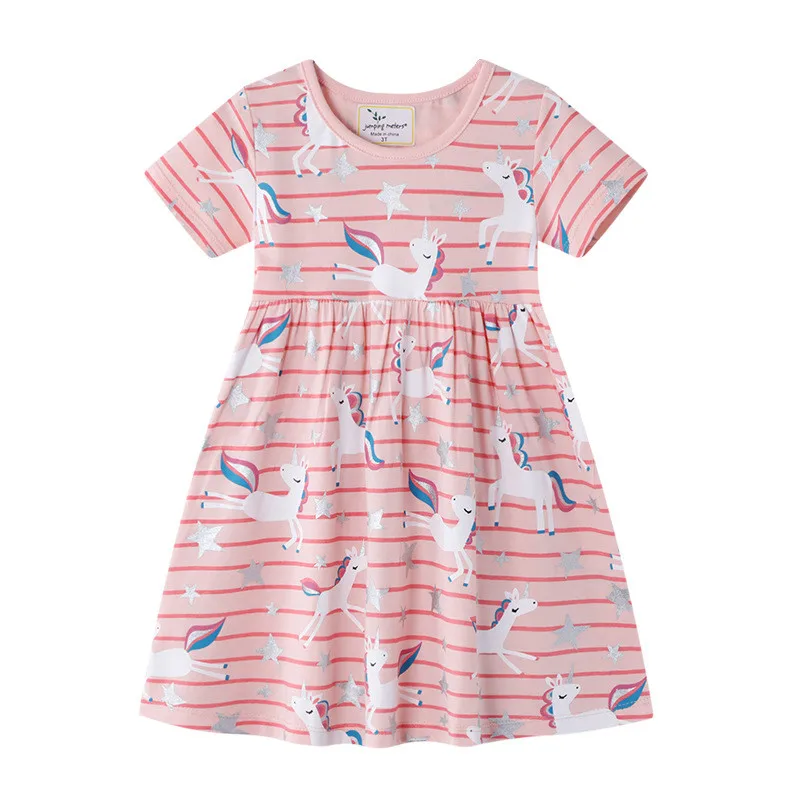 

Jumping Meters New Summer Unicorns Print Fashion Princess Tutu Dresses For Baby Girls Clothes Animals Stripe Toddler Frocks