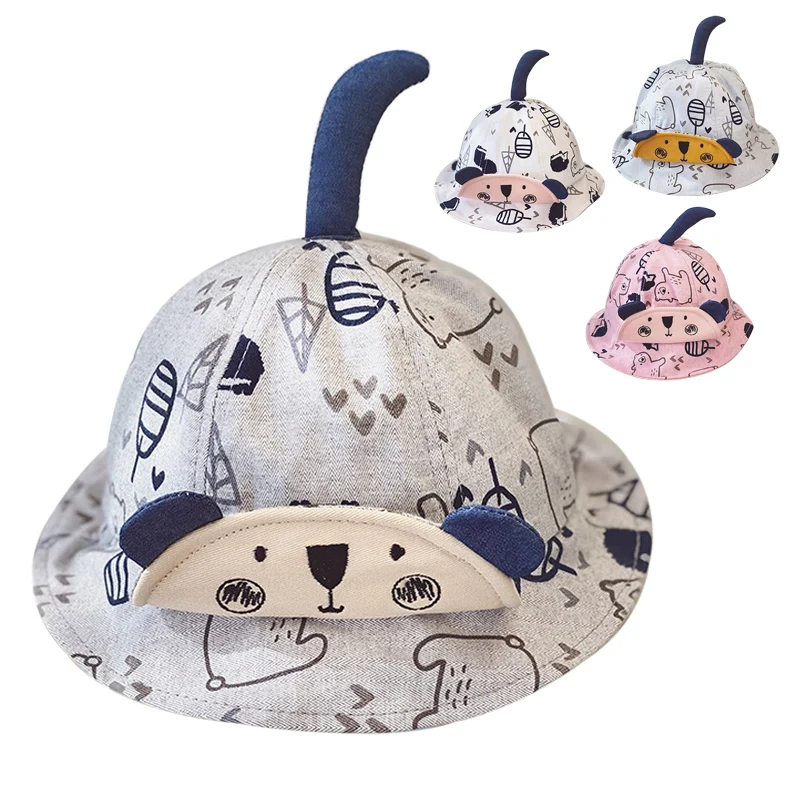 Cute Cartoon Doodle Print Boy Girl Baby Hat Spring Summer Basin Sun Fisherman | Детская одежда и обувь