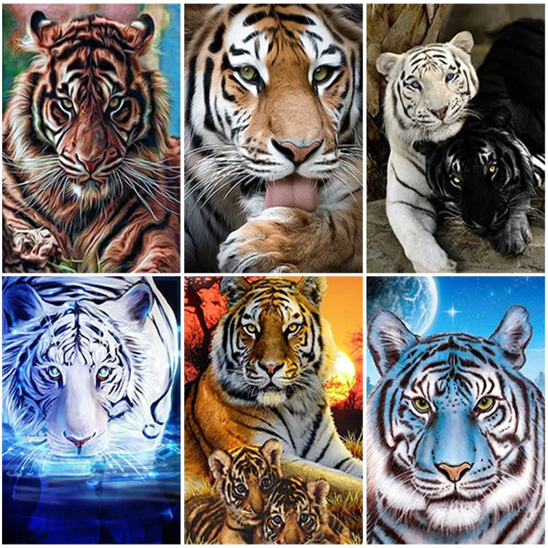 

DIY Tiger 5D Diamond Painting Full Square Drill Resin Animal Diamont Embroidery Mosaic Cross Stitch KitsWall Art Gift Home Decor