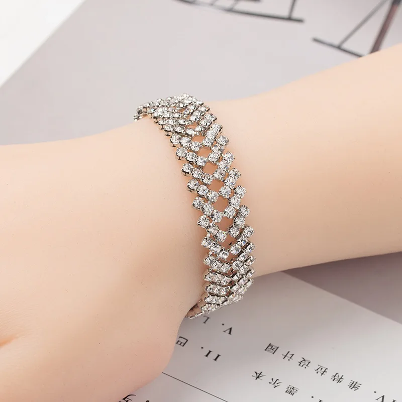 

Full Rhinestone geometry Shining Bracelet Woman Boutique Copper Prong Setting Toggle Clasps Trendy Bride Party Gift