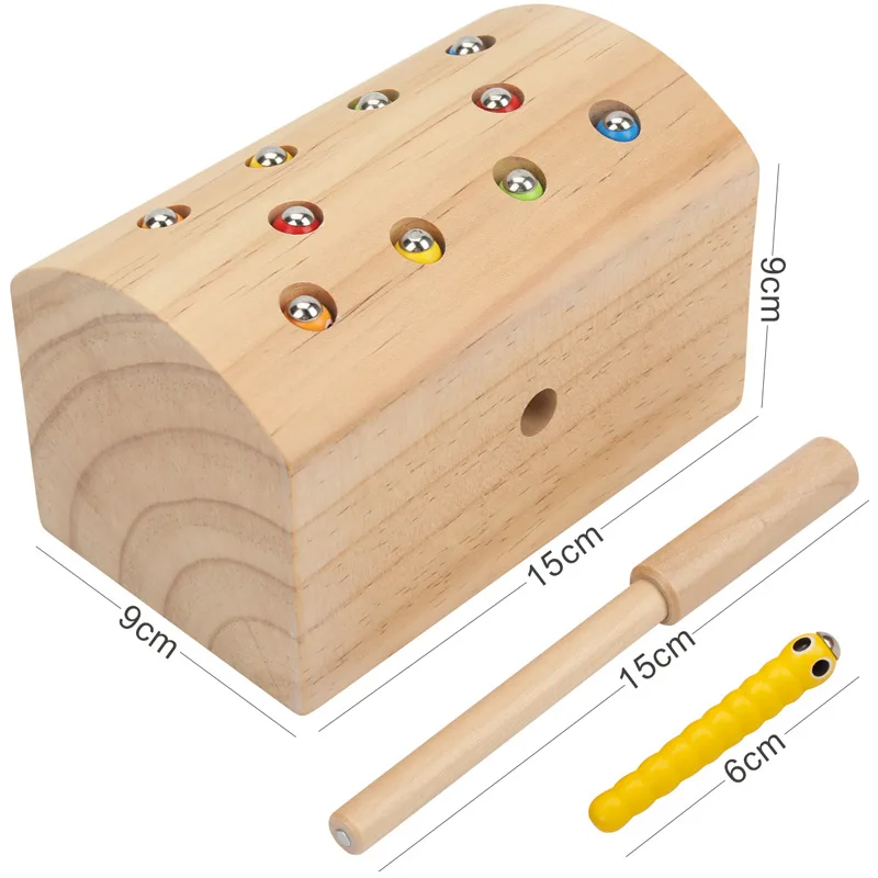 Children Fun Magnetic Catching Worms Game Puzzle Wooden Toy Baby Hand Eye Coordination Exercise Montessori Educational Toys Gift | Игрушки и