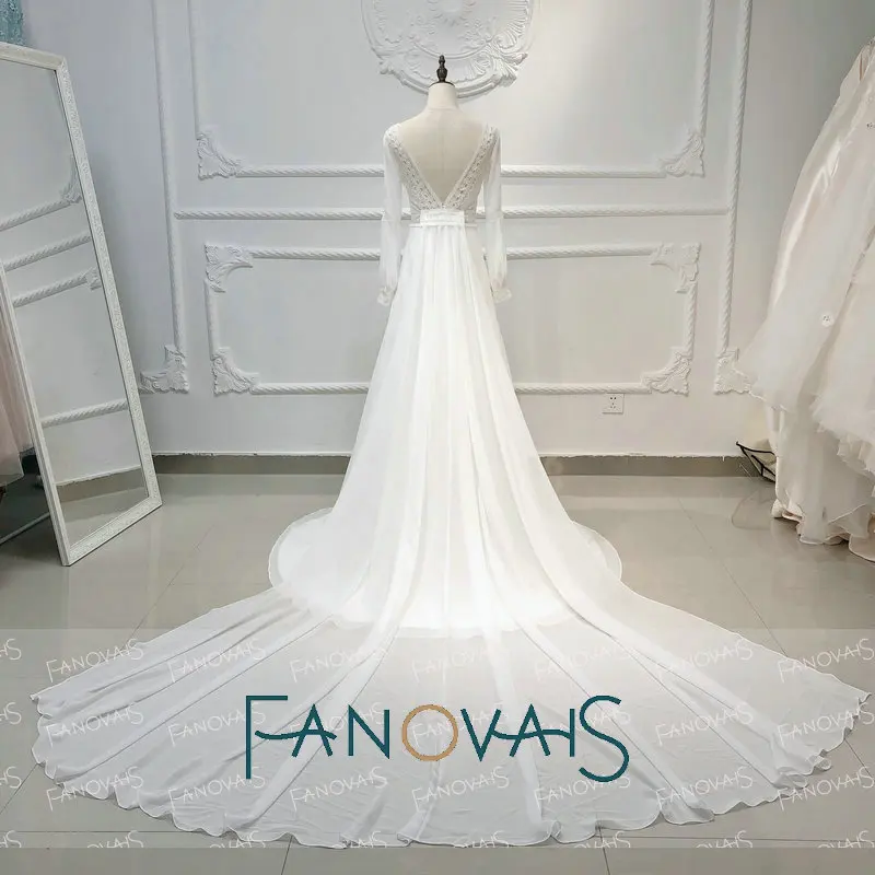 Пляжные Boho свадебный наряд Одежда с длинным рукавом с расширенным съемным подолом Vestido de Novia свадебные платья в богемном стиле suknia slubna