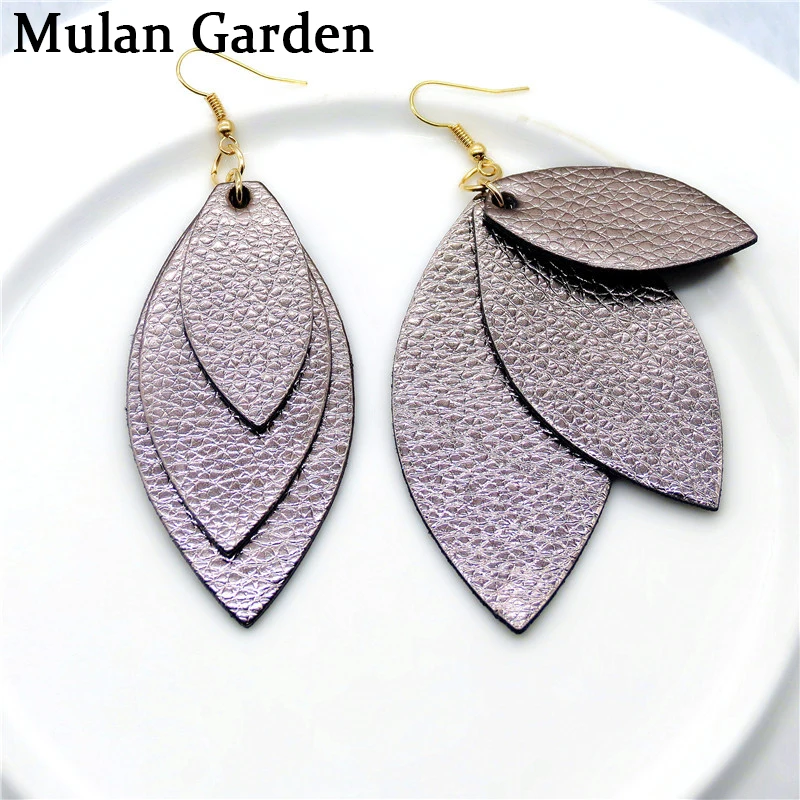 M & G 4 цвета Новый Блестящий многослойный серьги из полиуретановой кожи трендовые