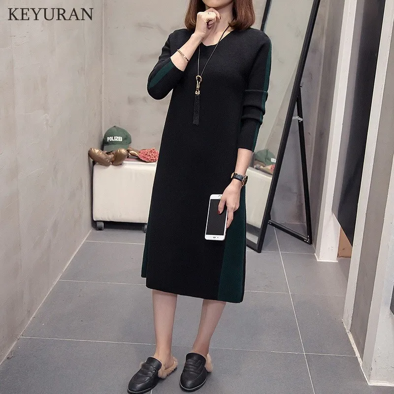 Элегантное женское платье-свитер размера плюс vestidos макси цветной блок 2020 зимнее