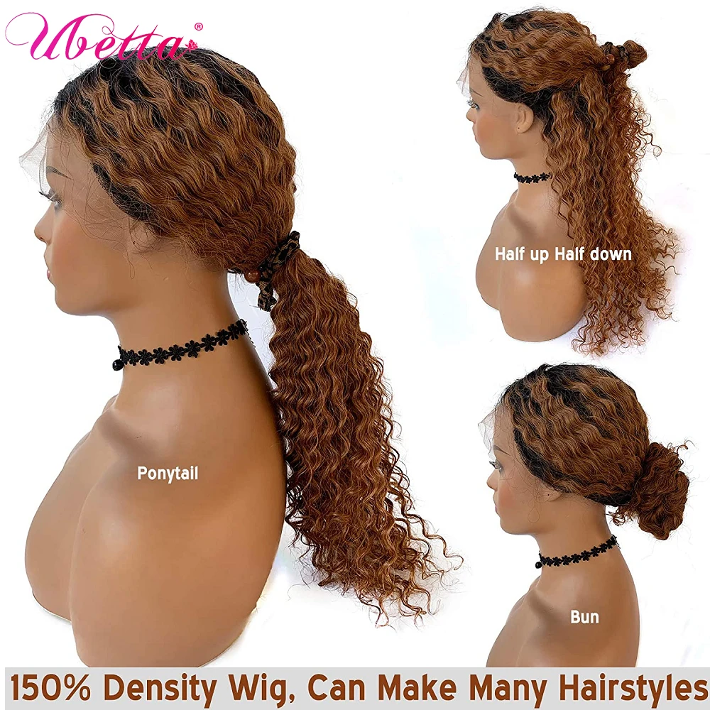 

Ubetta 13x1 Ombre Honey Brown 1B30 Curly Human Hair Wig Brazilian Remy Preplucked Lace Front Wig Glueless Baby Hair For Women