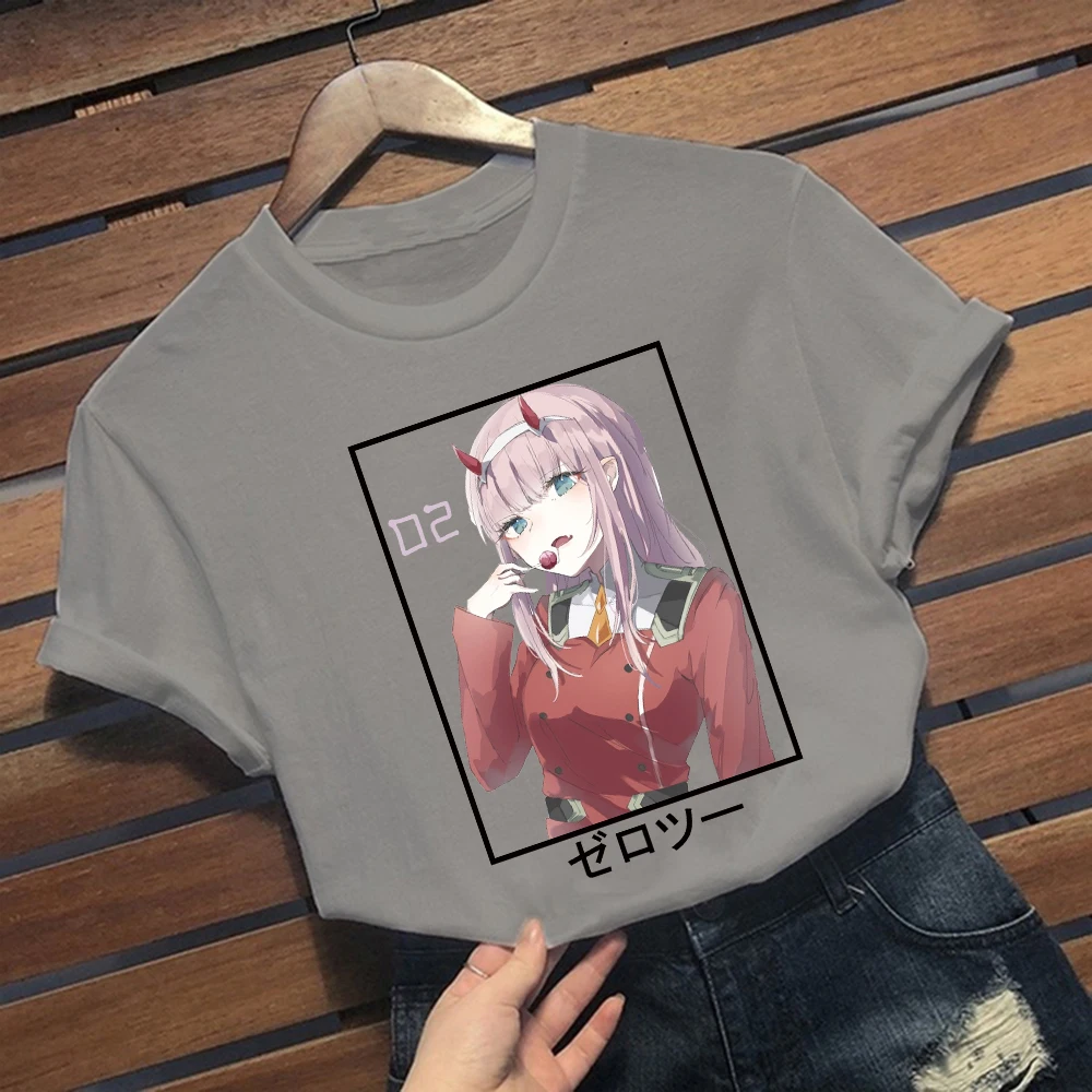 

2021 Fashion Harajuku T-shirt Anime Darling In The Franxx Zero Two Cartoon Tees Women Japanese Style Short Sleeve Causal Tops