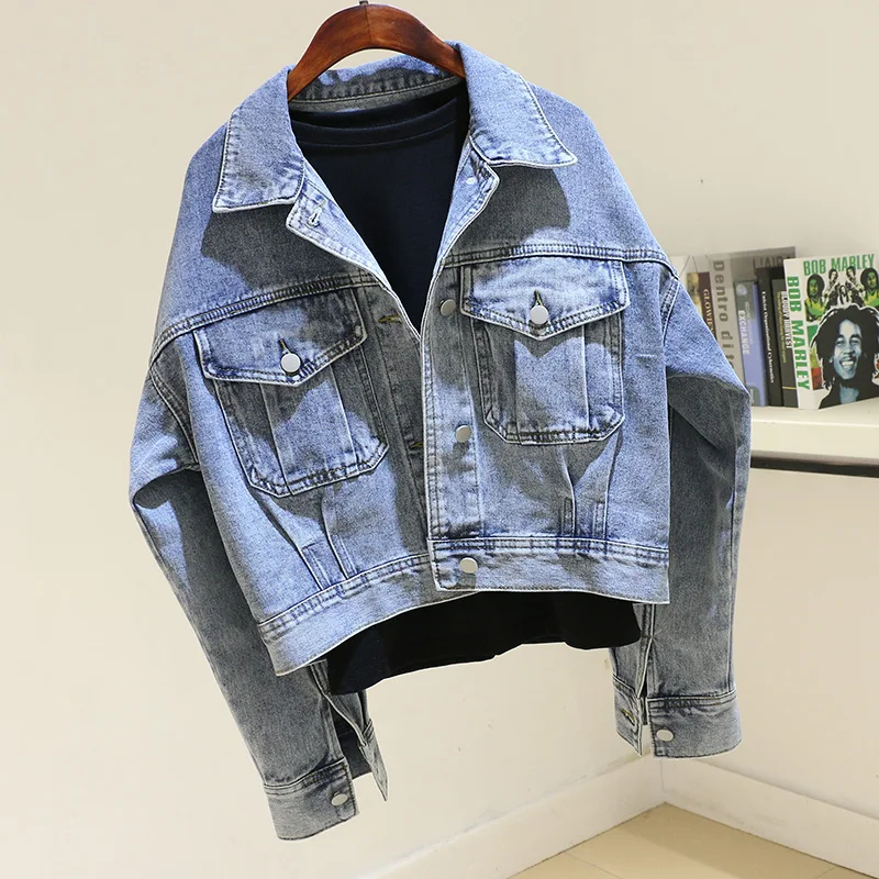 

Spring Big Pocket Batwing sleeve Denim Jacket Coat Women Harajuku Vintage Blue Jeans Jackets Female Loose Short Korean Outerwear