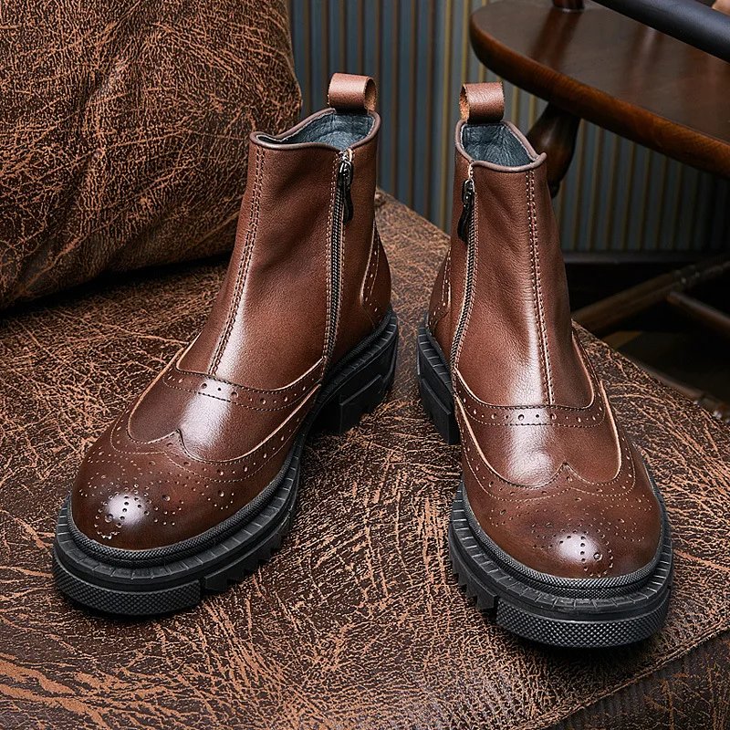 

Hight-Top High Quality Genuine Leather Mens Short Boots combat boots autumn winter British men shoes cowhide cowboy boots mens