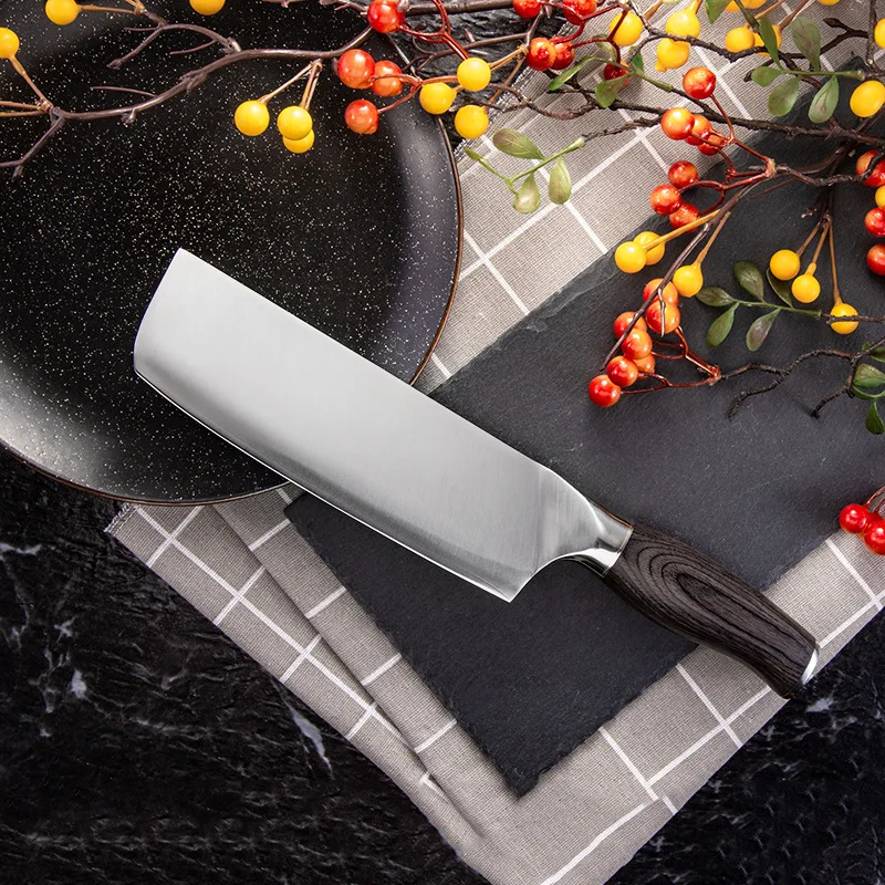 

New three-layer steel 9Cr15MoV blade color wood handle kitchen professional meat cutting fruit and vegetable chef's knife