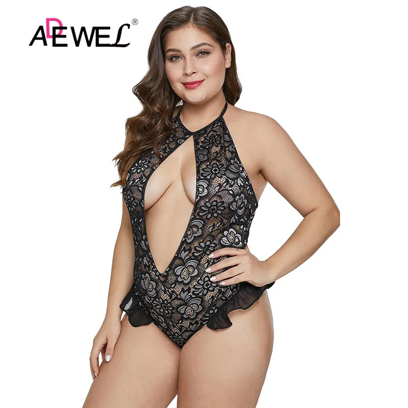 Женский комбинезон с v-образным вырезом ADEWEL прозрачный цветочным принтом спереди