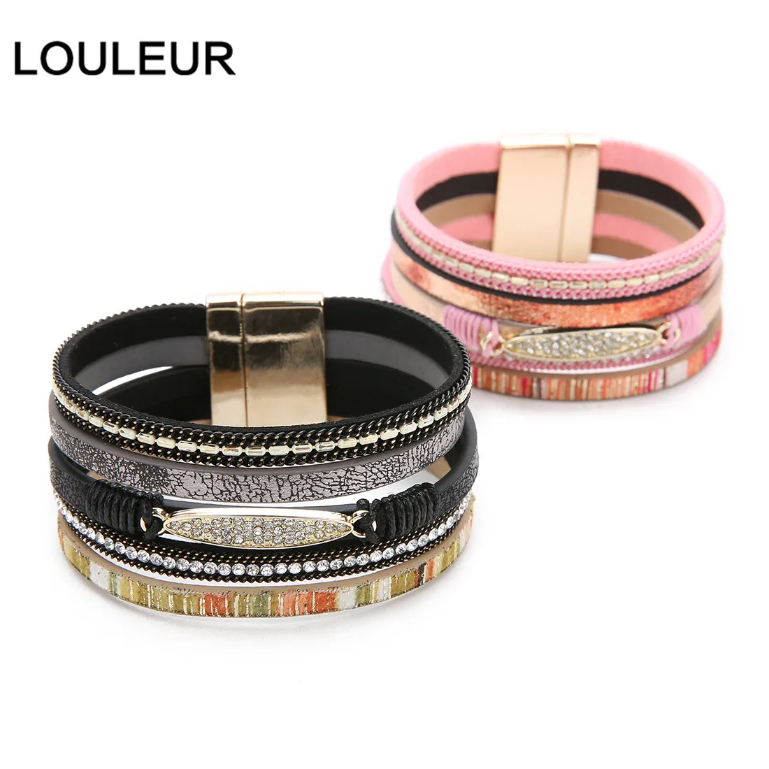 Louleur, Кристальные Многослойные браслеты для женщин, золотой тон, магнит, богемные кожаные широкие браслеты и браслеты, бохо, индийские ювелирные изделия