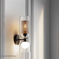 nordic iron net glass wall lamps modern led wall light sconce hotel cafe corridor aisle bedside creative double head fixtures