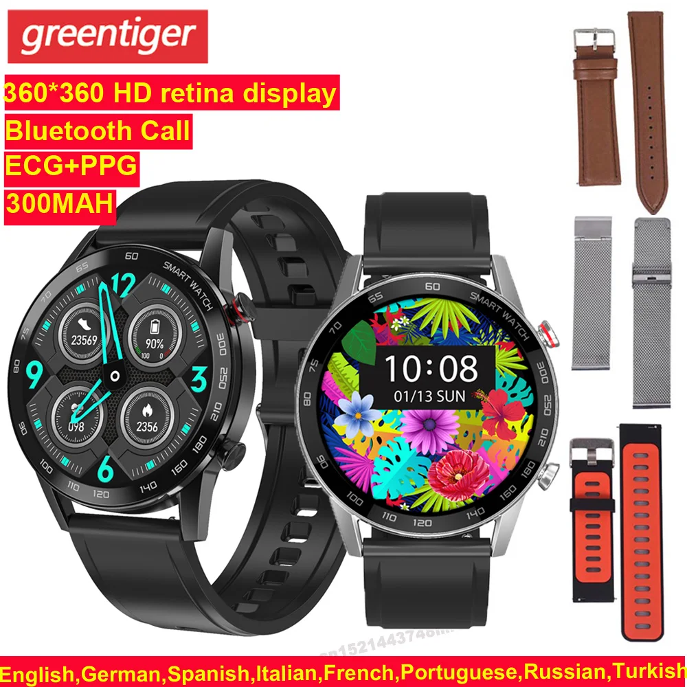 DT95 Смарт часы для мужчин Bluetooth Вызов IP68 ECG PPG Smartwatch 360*360 Retina 1 3 полный сенсорный